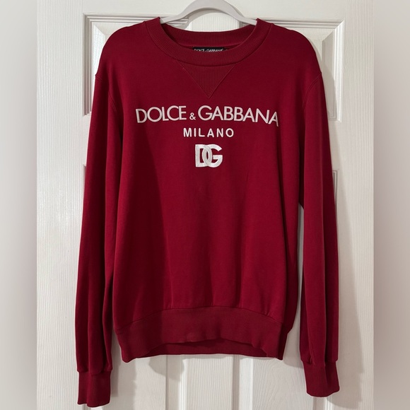 Dolce & Gabbana Sweaters - DOLCE & GABBANA Signature Logo Crewneck Sweater in Red